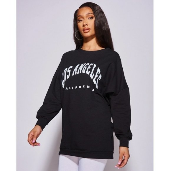 Black Los Angeles Print Long Sleeve Loose Fit Oversized Sweatshirt Top - Picture 4 of 10